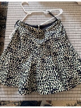 J. Crew NWOT Black and Cream Leopard-Print Skater Skirt wool silk